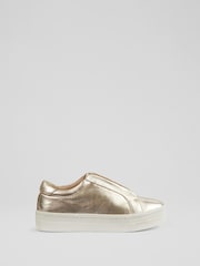 LK Bennett Metallic Joy Leather Pull On Trainers - Image 1 of 4
