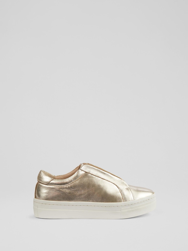 LK Bennett Metallic Joy Leather Pull On Trainers - Image 1 of 4