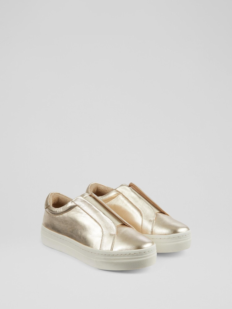 LK Bennett Metallic Joy Leather Pull On Trainers - Image 2 of 4