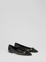 LK Bennett Black Blair Nappa Leather Bar Trim Flats - Image 2 of 4
