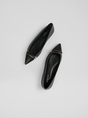 LK Bennett Black Blair Nappa Leather Bar Trim Flats - Image 3 of 4
