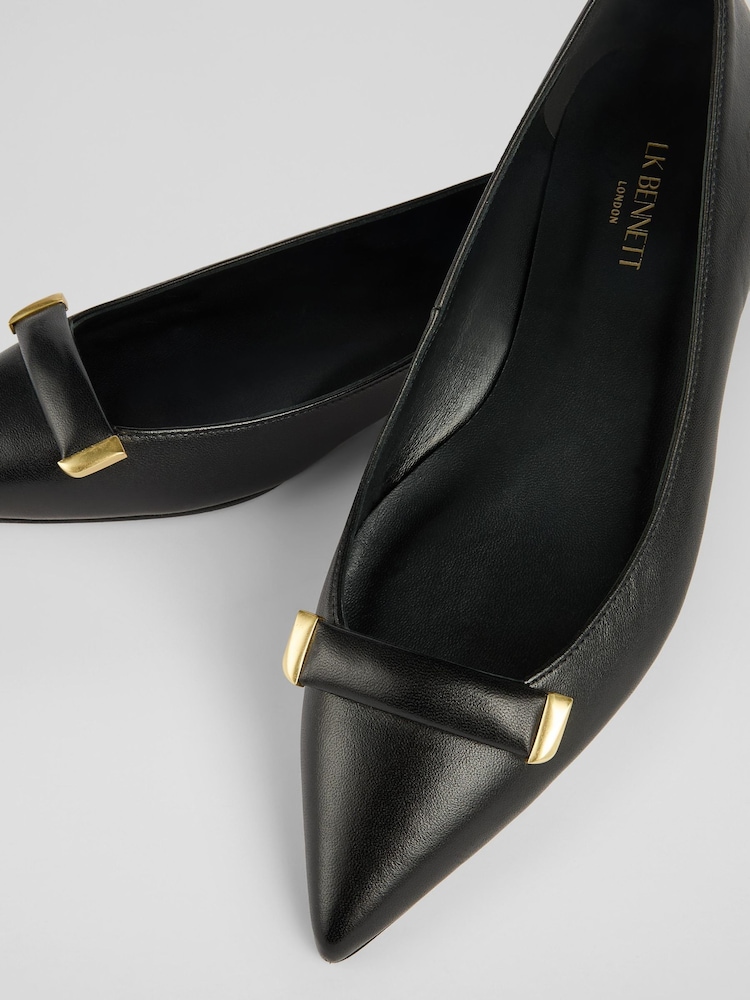 LK Bennett Black Blair Nappa Leather Bar Trim Flats - Image 4 of 4