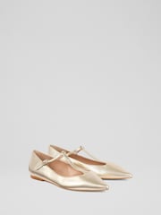 LK Bennett Metallic Drew T Bar Flats - Image 1 of 4