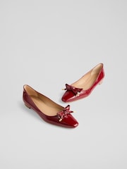 LK Bennett Red Mabel Patent Eyelet Bow Flats - Image 2 of 3