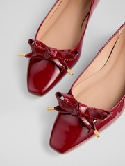 LK Bennett Red Mabel Patent Eyelet Bow Flats - Image 3 of 3