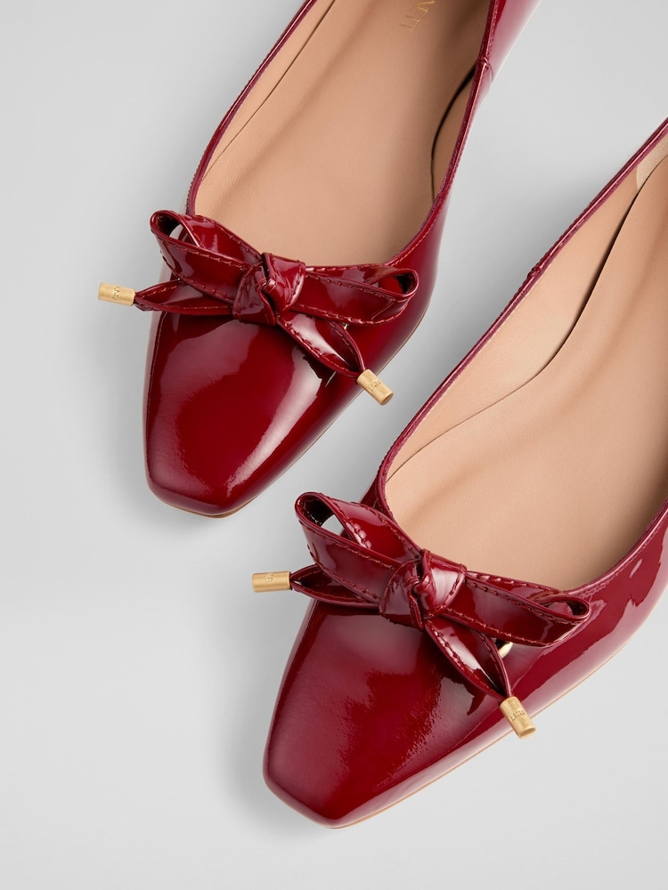 LK Bennett Red Mabel Patent Eyelet Bow Flats - Image 3 of 3