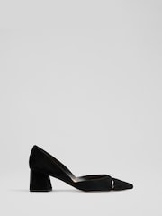 LK Bennett Black Cecile Suede Cut Out Block Heel Courts - Image 1 of 4