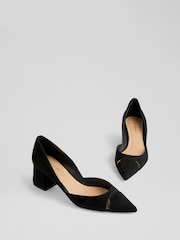 LK Bennett Black Cecile Suede Cut Out Block Heel Courts - Image 3 of 4