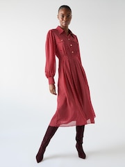 LK Bennett Red Cody Polka Dot Print Pocket Shirt Dress - Image 1 of 4