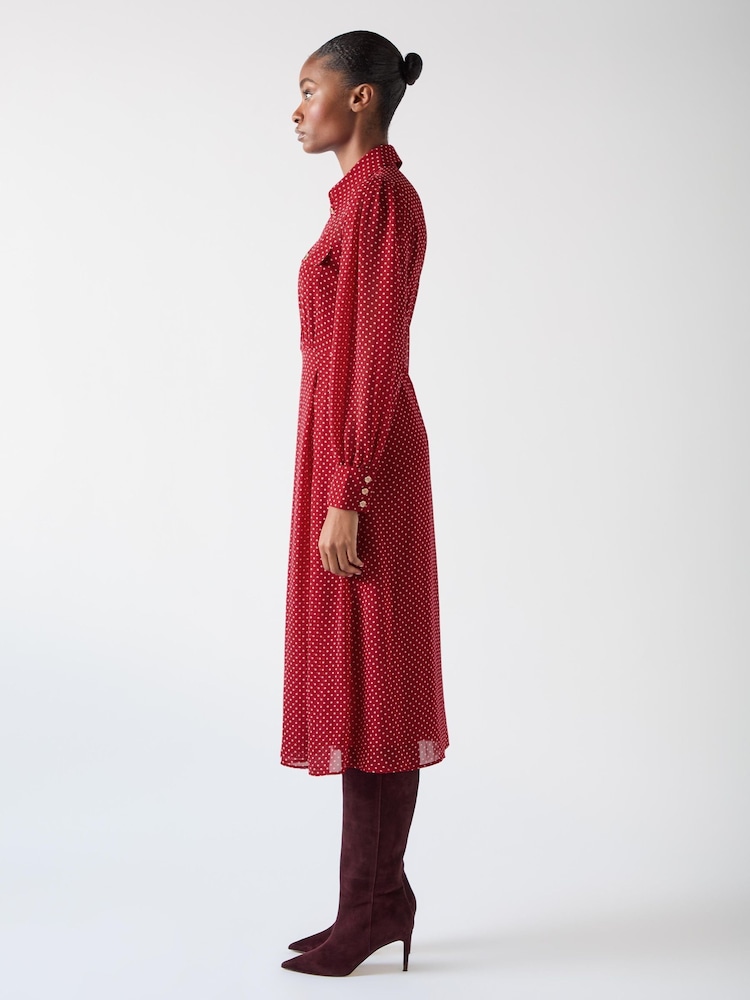 LK Bennett Red Cody Polka Dot Print Pocket Shirt Dress - Image 3 of 4