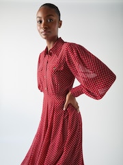 LK Bennett Red Cody Polka Dot Print Pocket Shirt Dress - Image 4 of 4