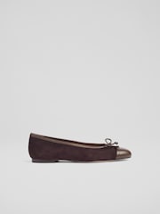 LK Bennett Kara Suede & Nappa Ballerina Bow Flats - Image 1 of 4