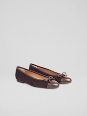 LK Bennett Kara Suede & Nappa Ballerina Bow Flats - Image 2 of 4