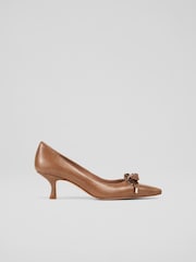 LK Bennett Natural Alma Crinkled Patent Eyelet Bow Courts - Image 1 of 4