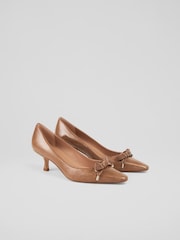 LK Bennett Natural Alma Crinkled Patent Eyelet Bow Courts - Image 2 of 4