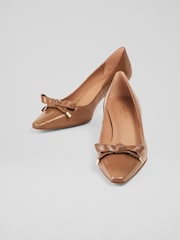 LK Bennett Natural Alma Crinkled Patent Eyelet Bow Courts - Image 3 of 4