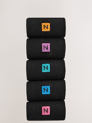Black Bold Multicolour Logo 5 Pack Embroidered Lasting Fresh Socks - Image 1 of 9