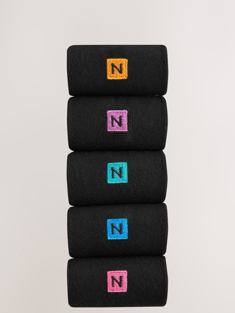 Black Bold Multicolour Logo 5 Pack Embroidered Lasting Fresh Socks - Image 1 of 9