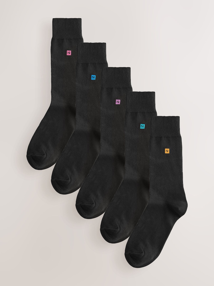 Black Bold Multicolour Logo 5 Pack Embroidered Lasting Fresh Socks - Image 2 of 9