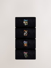 Black Picasso Art Embroidered Socks 4 Pack - Image 1 of 7