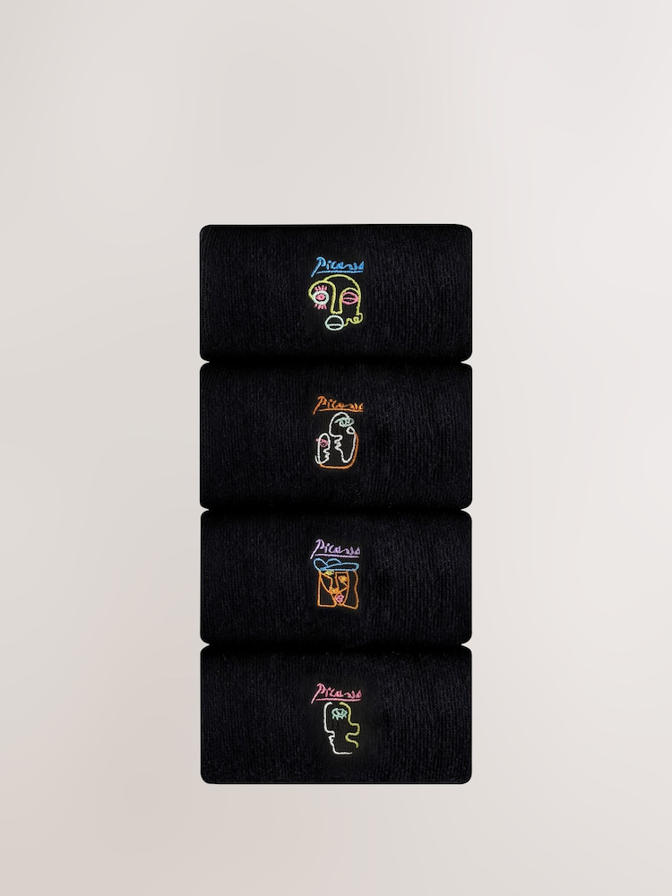 Black Picasso Art Embroidered Socks 4 Pack - Image 1 of 7