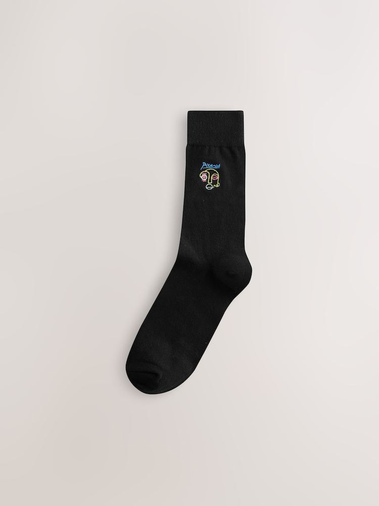 Black Picasso Art Embroidered Socks 4 Pack - Image 2 of 7