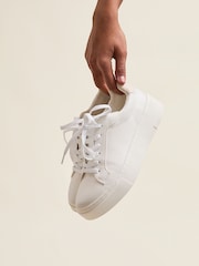 Linzi White Jersey Lace Up Flatform Trainers - Image 6 of 6