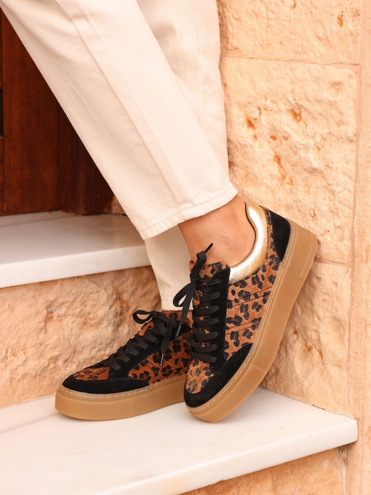 Linzi Black Nyra Aminal Print Lace-Up Trainers - Image 1 of 6