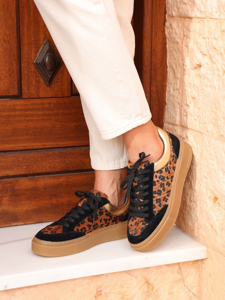 Linzi Black Nyra Aminal Print Lace-Up Trainers - Image 2 of 6