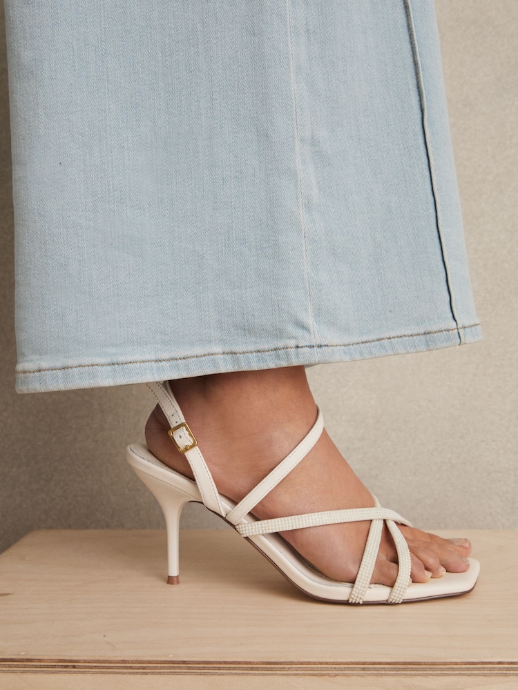 Reiss White Elise Leather Beaded-Strap Stiletto Sandals - Image 2 of 5