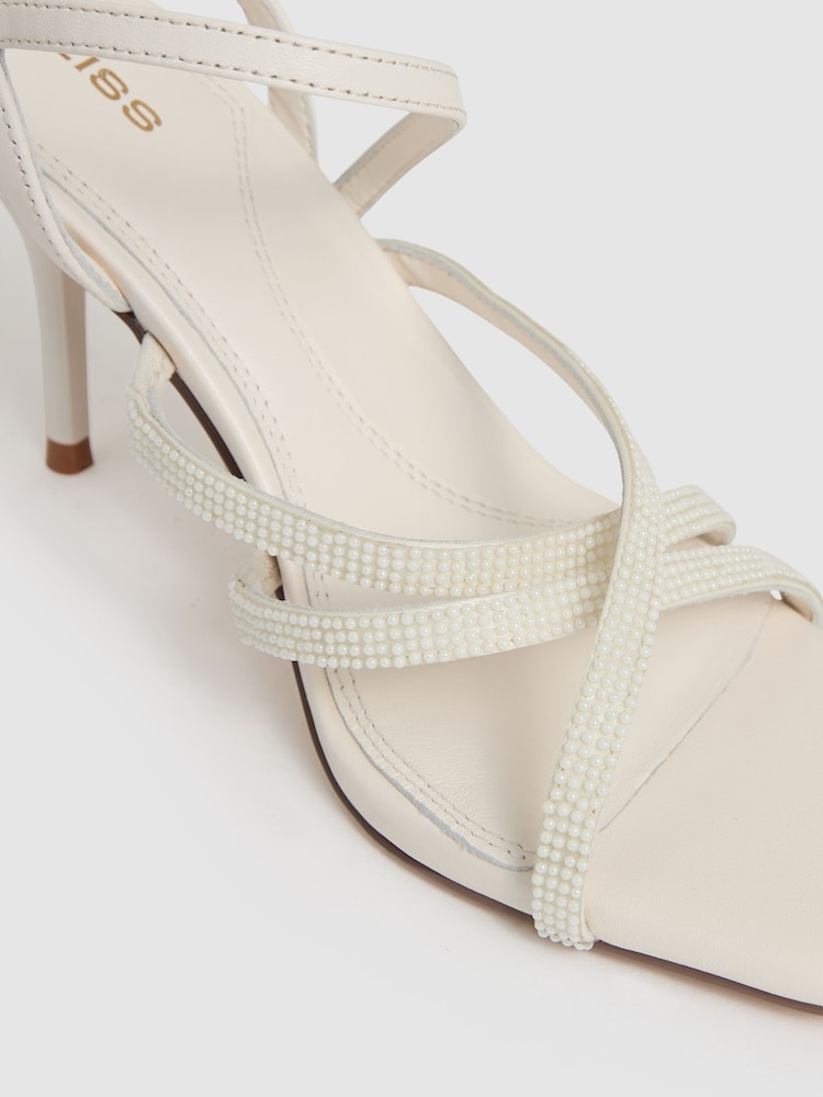Reiss White Elise Leather Beaded-Strap Stiletto Sandals - Image 5 of 5