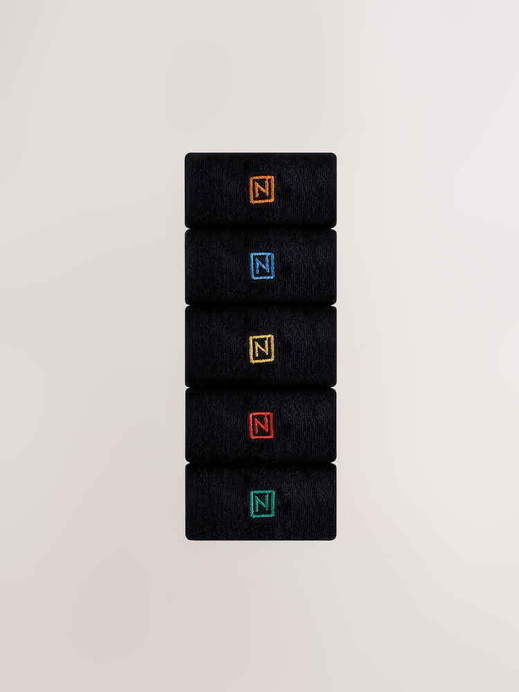Black Multicoloured Logo 5 Pack Embroidered Lasting Fresh Socks - Image 1 of 8
