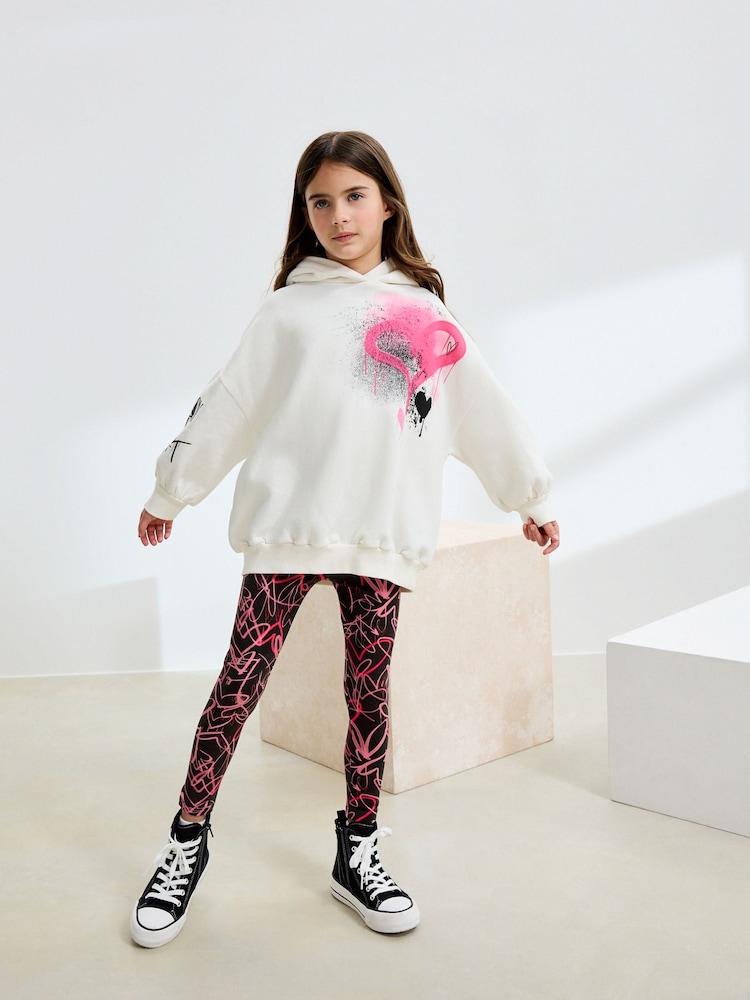 Ecru/Pink Graffiti Hoodie and Leggings Set (3-16yrs) - Image 1 of 8