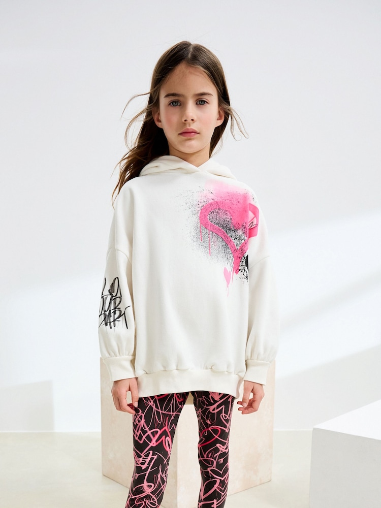Ecru/Pink Graffiti Hoodie and Leggings Set (3-16yrs) - Image 2 of 8