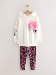 Ecru/Pink Graffiti Hoodie and Leggings Set (3-16yrs) - Image 4 of 8