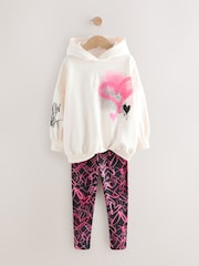 Ecru/Pink Graffiti Hoodie and Leggings Set (3-16yrs) - Image 5 of 8