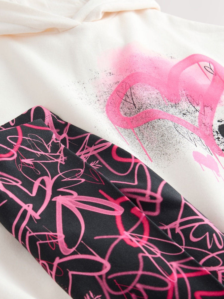 Ecru/Pink Graffiti Hoodie and Leggings Set (3-16yrs) - Image 8 of 8