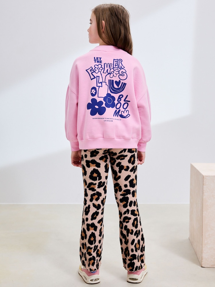 Pink/Animal Sweatshirt and Ribbed Flare Set (3-16yrs) - Image 1 of 9