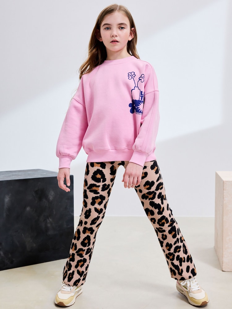 Pink/Animal Sweatshirt and Ribbed Flare Set (3-16yrs) - Image 2 of 9 Pink/Animal Sweatshirt and Ribbed Flare Set (3-16yrs) - Image 2 of 9