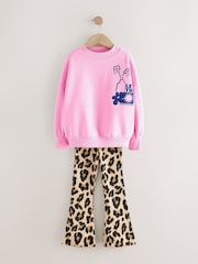 Pink/Animal Sweatshirt and Ribbed Flare Set (3-16yrs) - Image 5 of 9