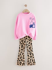 Pink/Animal Sweatshirt and Ribbed Flare Set (3-16yrs) - Image 6 of 9
