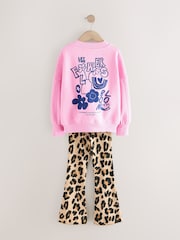 Pink/Animal Sweatshirt and Ribbed Flare Set (3-16yrs) - Image 7 of 9