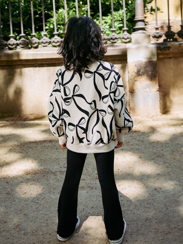 Cream Bow/Black Sweatshirt and Ribbed Flare Set (3-16yrs) - Image 2 of 2