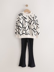 Cream Bow/Black Sweatshirt and Ribbed Flare Set (3-16yrs) - Image 3 of 7