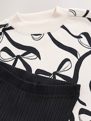 Cream Bow/Black Sweatshirt and Ribbed Flare Set (3-16yrs) - Image 7 of 7