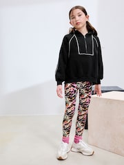 Black and Animal Hoodie and Sport Leggings Set (3-16yrs) - Image 1 of 4