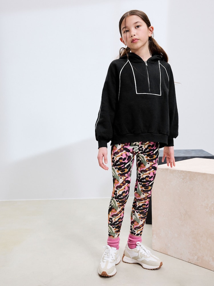 Black and Animal Hoodie and Sport Leggings Set (3-16yrs) - Image 1 of 4