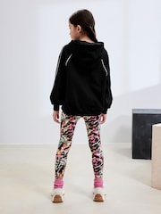 Black and Animal Hoodie and Sport Leggings Set (3-16yrs) - Image 3 of 4