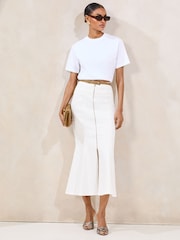 Lipsy Ecru Fishtail Zip Front Midi Skirt - Image 1 of 4