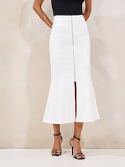 Lipsy Ecru Fishtail Zip Front Midi Skirt - Image 2 of 4